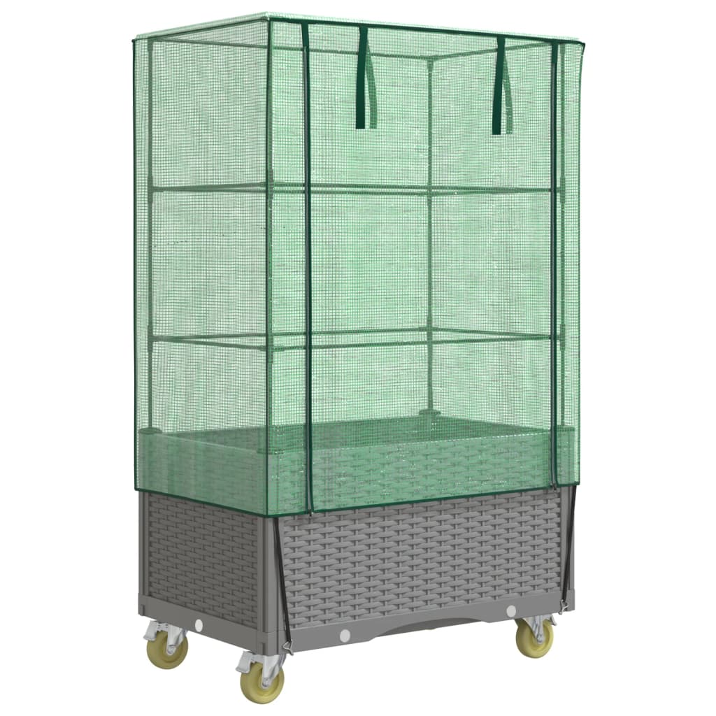 Raised Bed With Cover And Wheels Rattan Look 80X50X182 Cm