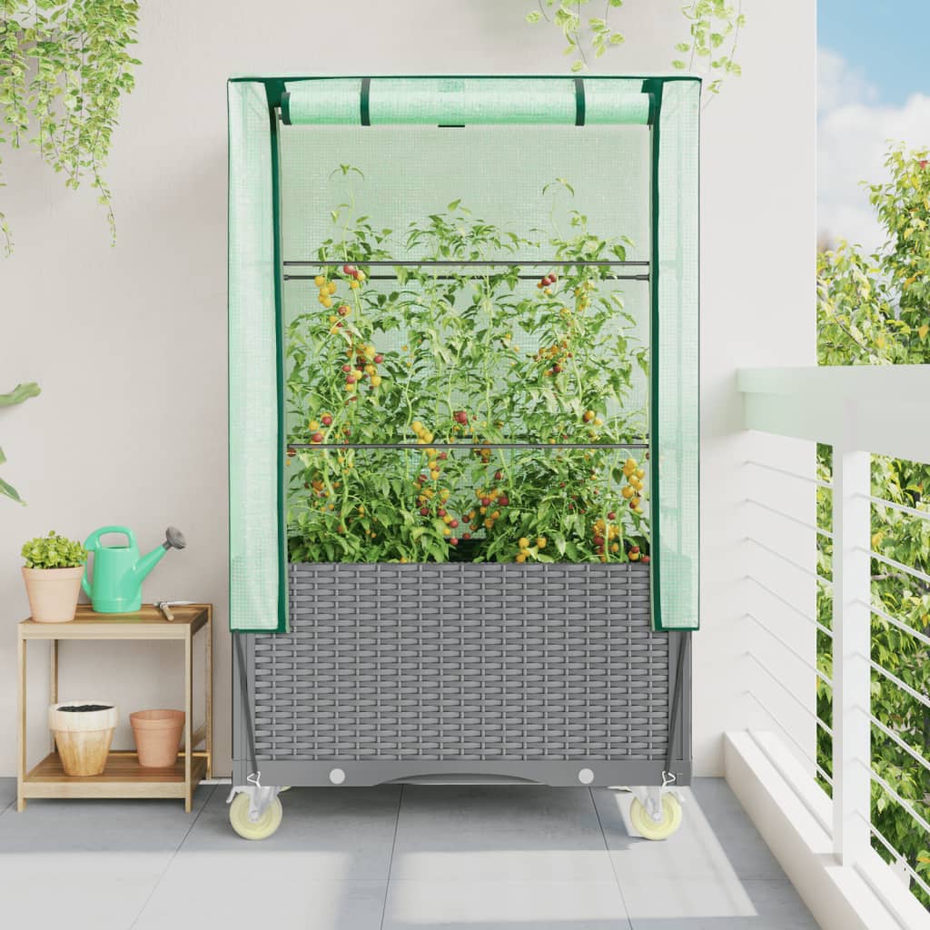 Raised Bed With Cover And Wheels Rattan Look 80X50X182 Cm