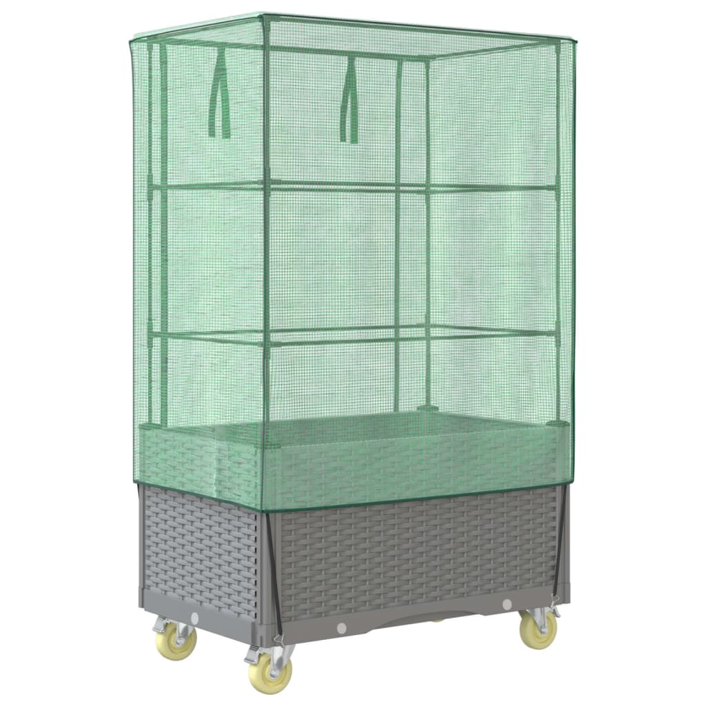 Raised Bed With Cover And Wheels Rattan Look 80X50X182 Cm