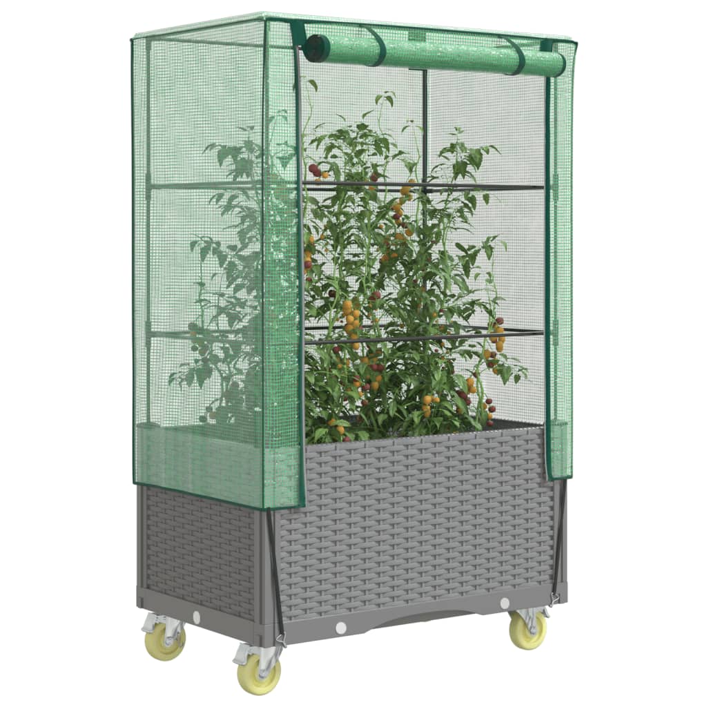Raised Bed With Cover And Wheels Rattan Look 80X50X182 Cm