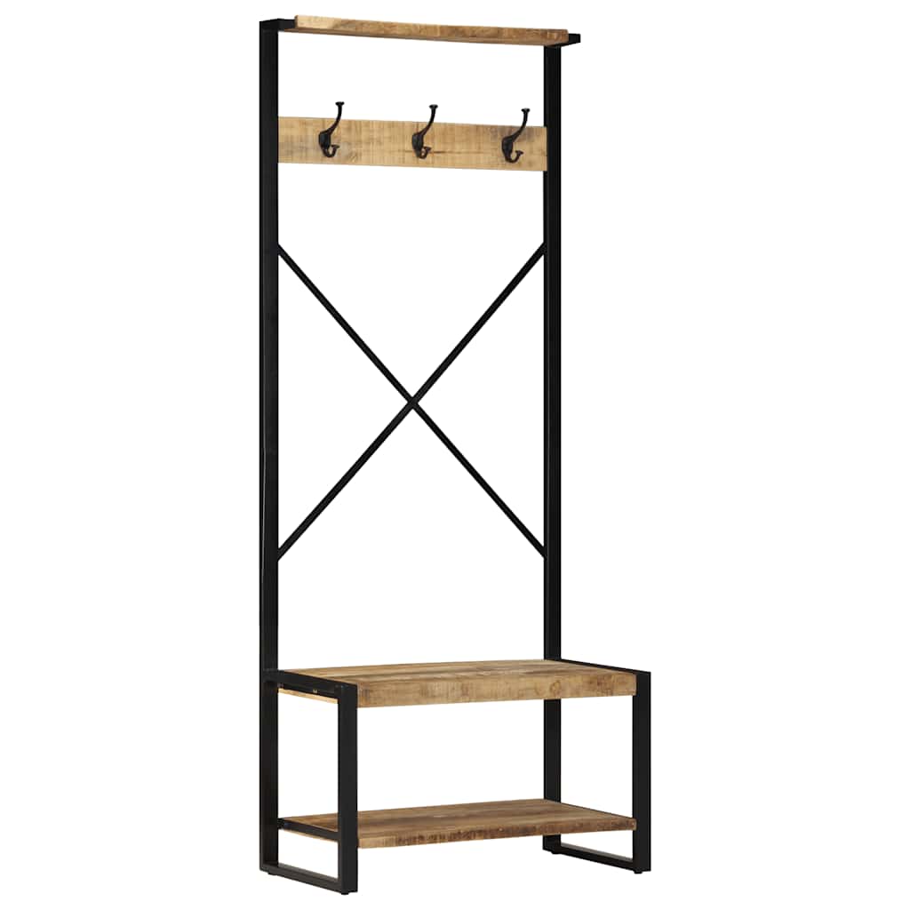 Wall Shelf Mango Wood Clothes Rack Garment Rail Solid 80x40x190cm brown 80 cm