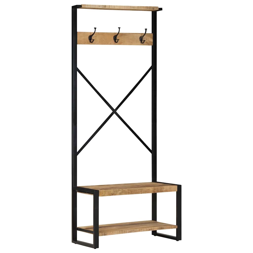 Wall Shelf Mango Wood Clothes Rack Garment Rail Solid 80x40x190cm brown 80 cm