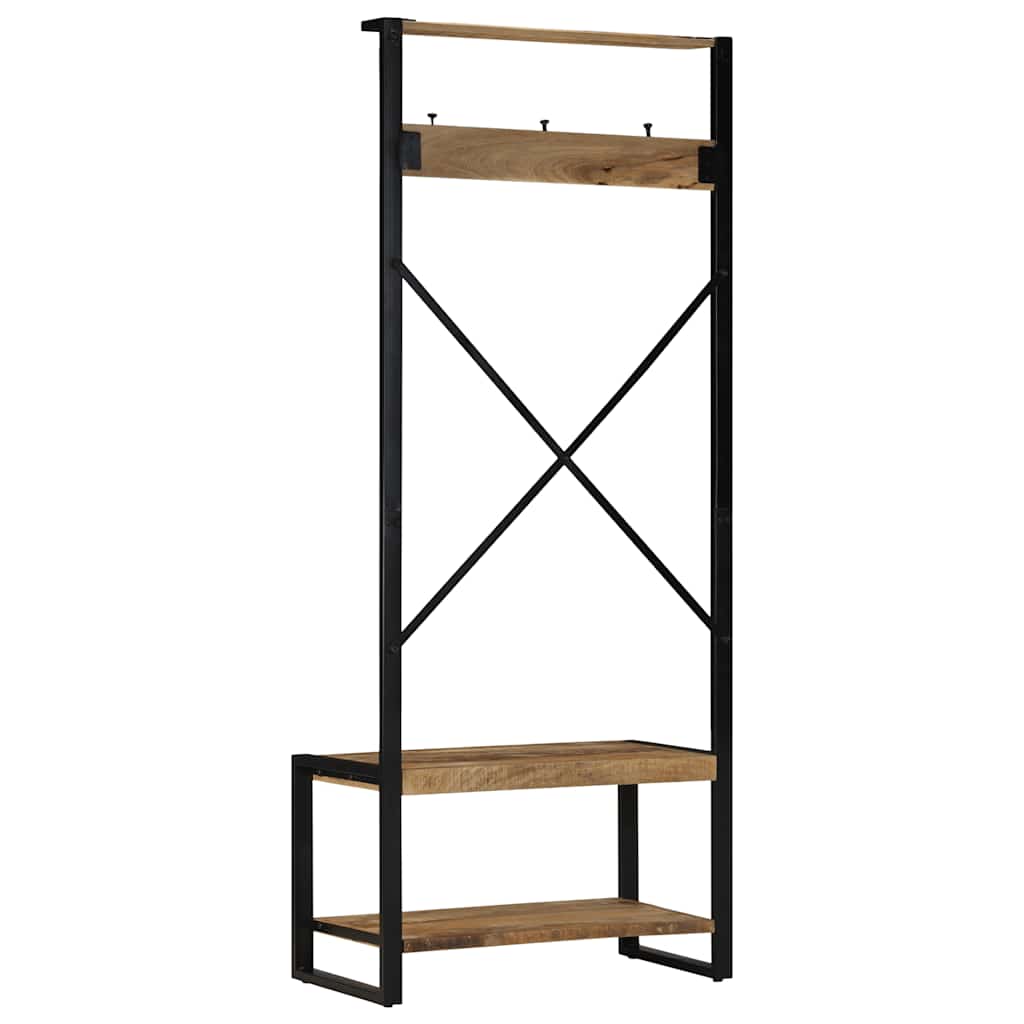 Wall Shelf Mango Wood Clothes Rack Garment Rail Solid 80x40x190cm brown 80 cm