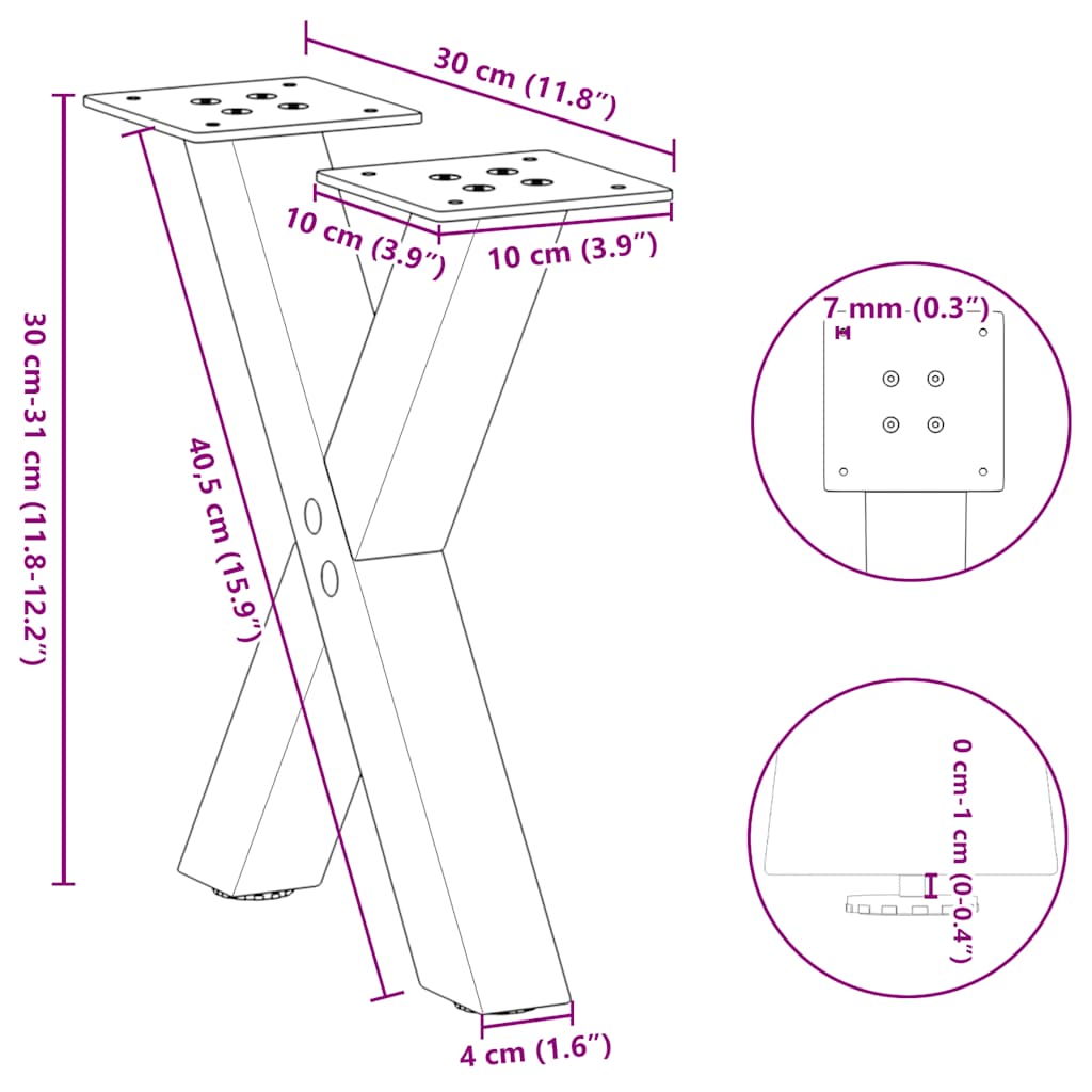 Table Legs Coffee X-Shaped 2 Pcs Steel 37X(30-31) Cm Black White Natural Black 3