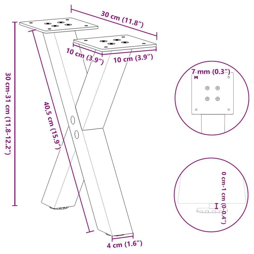 Table Legs Coffee X-Shaped 2 Pcs Steel 37X(30-31) Cm Black White Natural Black 3