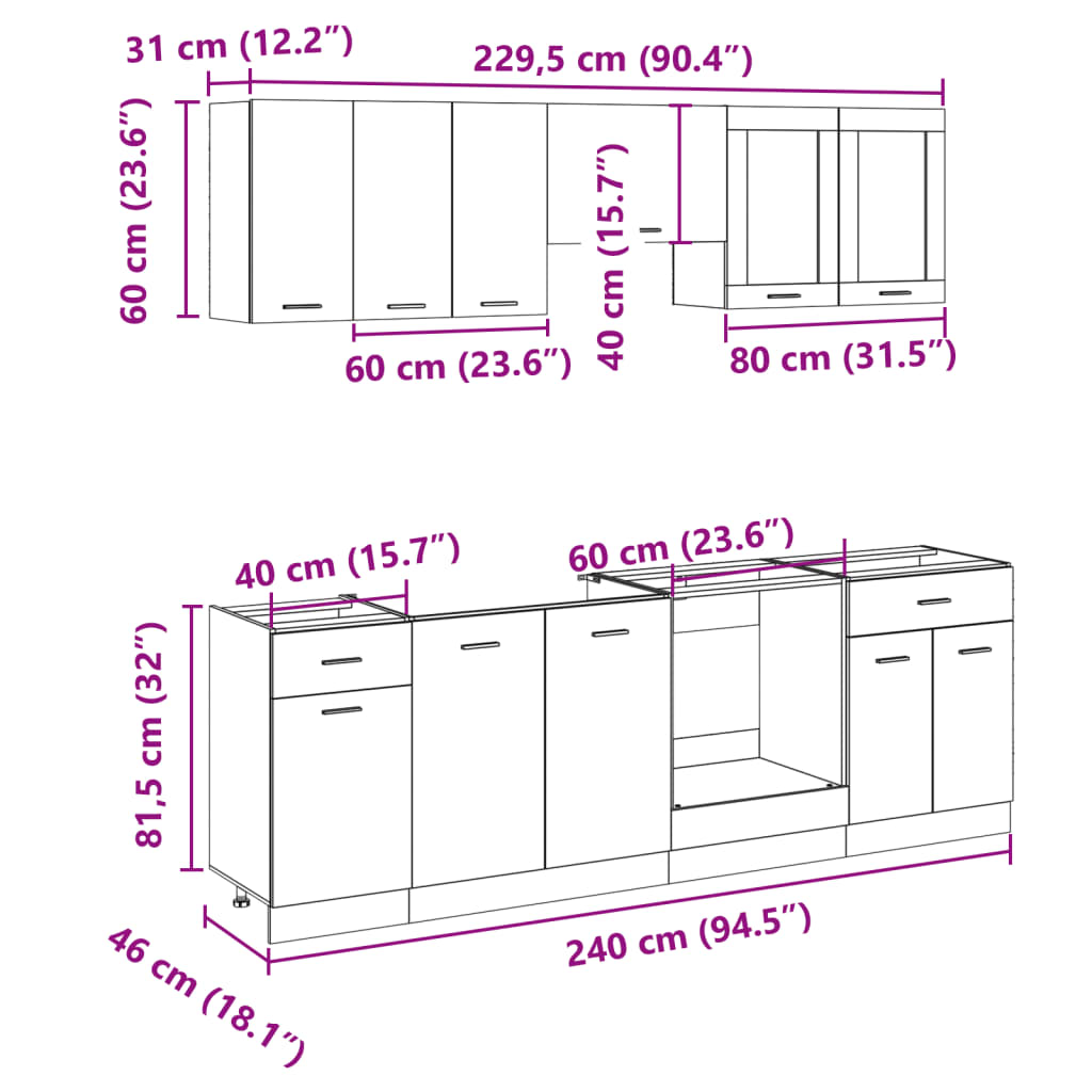 8 Piece Kitchen Cabinet Set Lyon Engineered Wood
