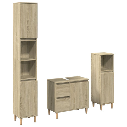 3 Piece Bathroom Furniture Set Engineered Wood