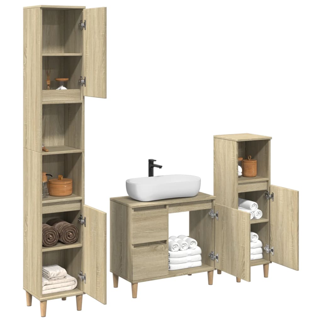 3 Piece Bathroom Furniture Set Engineered Wood