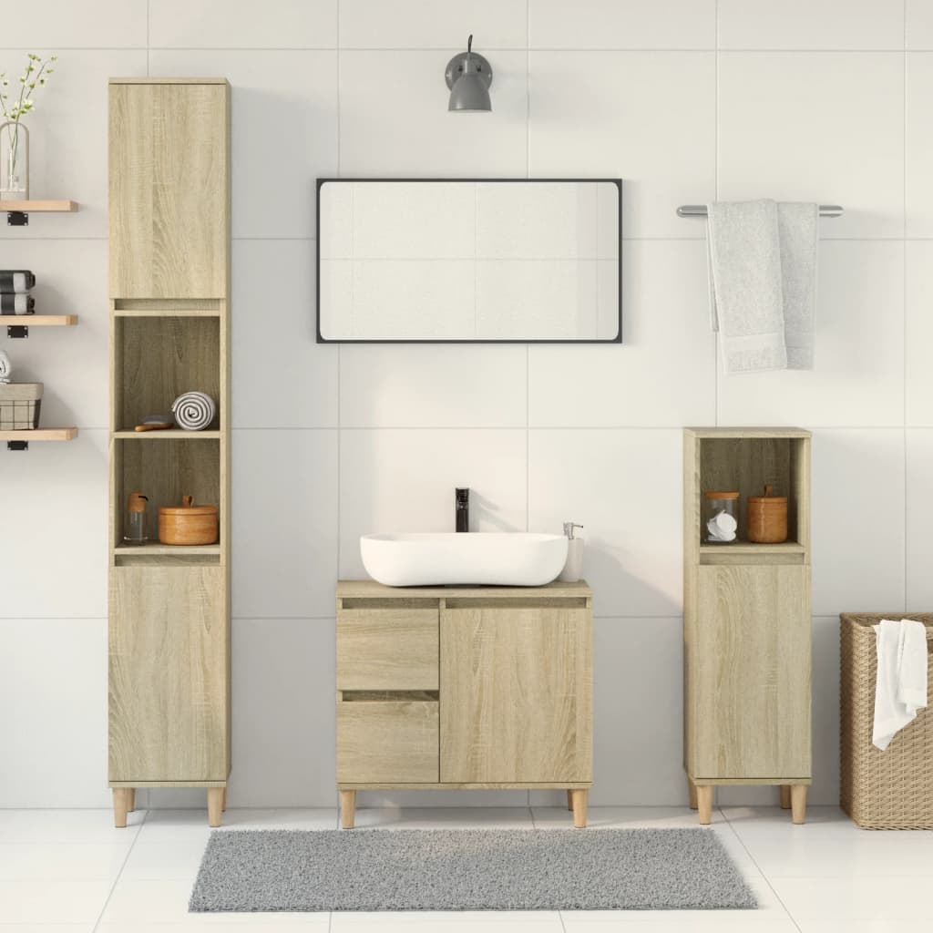 3 Piece Bathroom Furniture Set Engineered Wood