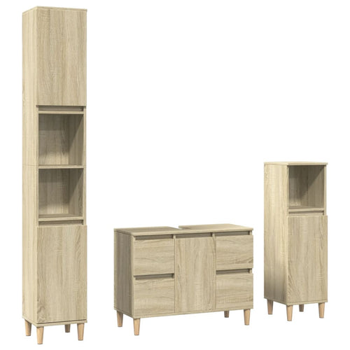 3 Piece Bathroom Furniture Set Engineered Wood