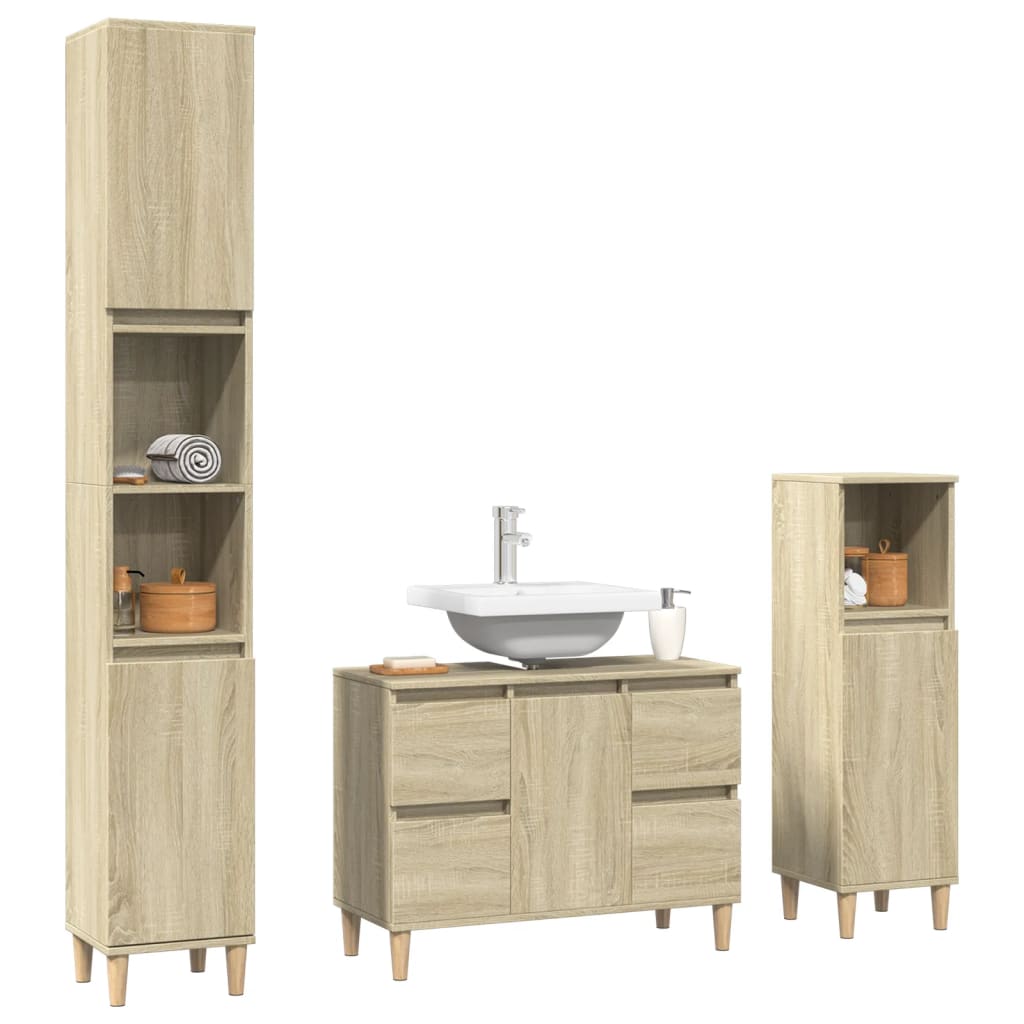 3 Piece Bathroom Furniture Set Engineered Wood
