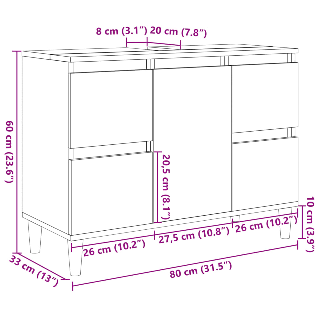 3 Piece Bathroom Furniture Set Engineered Wood