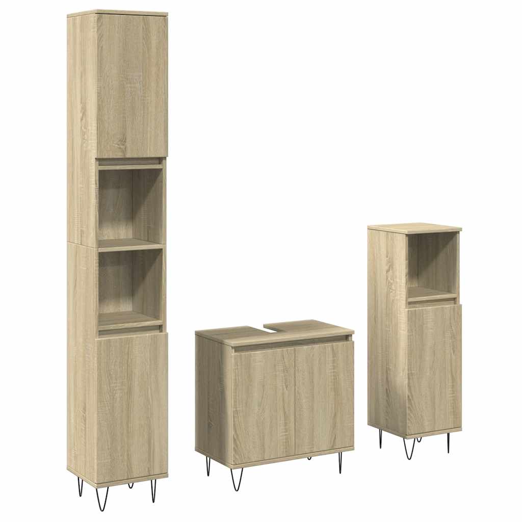Bathroom Furniture Set 3 Piece Engineered Wood concrete grey sonoma oak iron LED