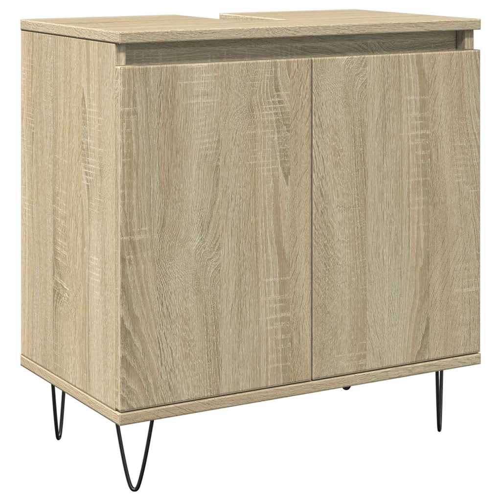 Bathroom Furniture Set 3 Piece Engineered Wood concrete grey sonoma oak iron LED