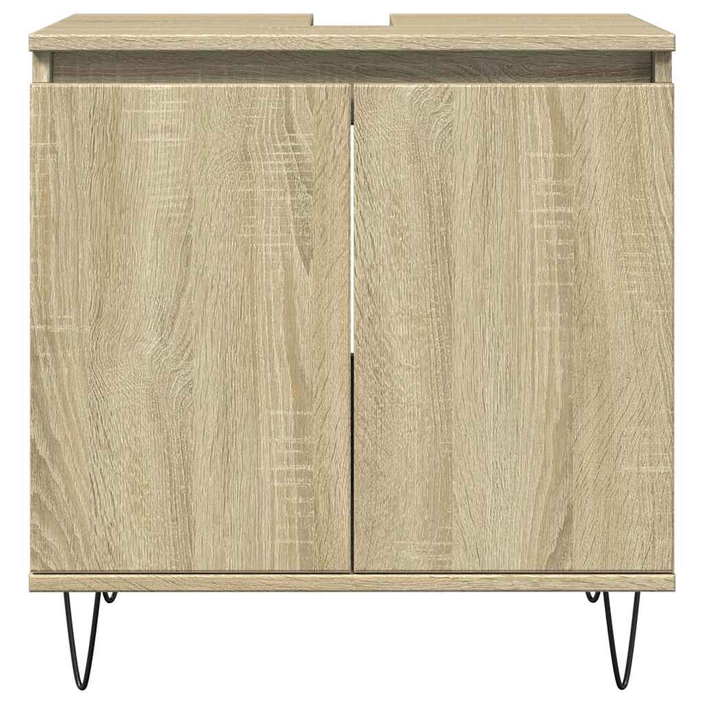 Bathroom Furniture Set 3 Piece Engineered Wood concrete grey sonoma oak iron LED