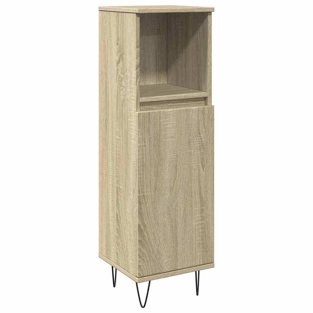 Bathroom Furniture Set 3 Piece Engineered Wood concrete grey sonoma oak iron LED