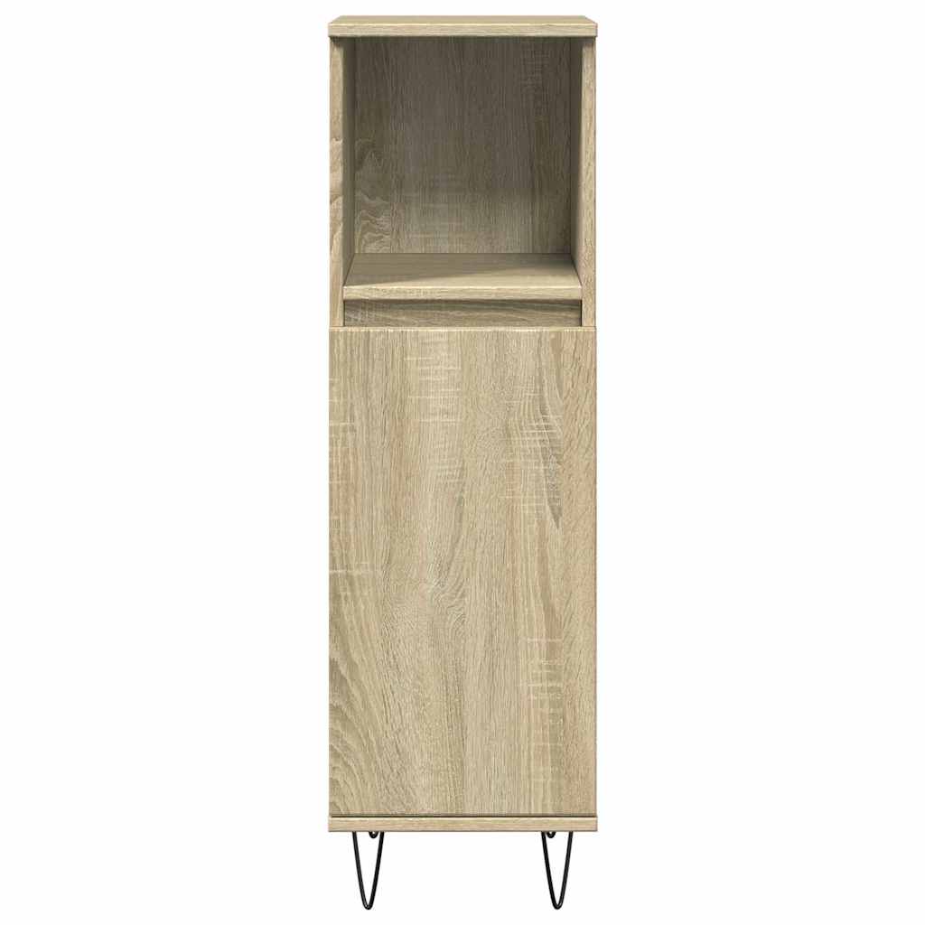 Bathroom Furniture Set 3 Piece Engineered Wood concrete grey sonoma oak iron LED