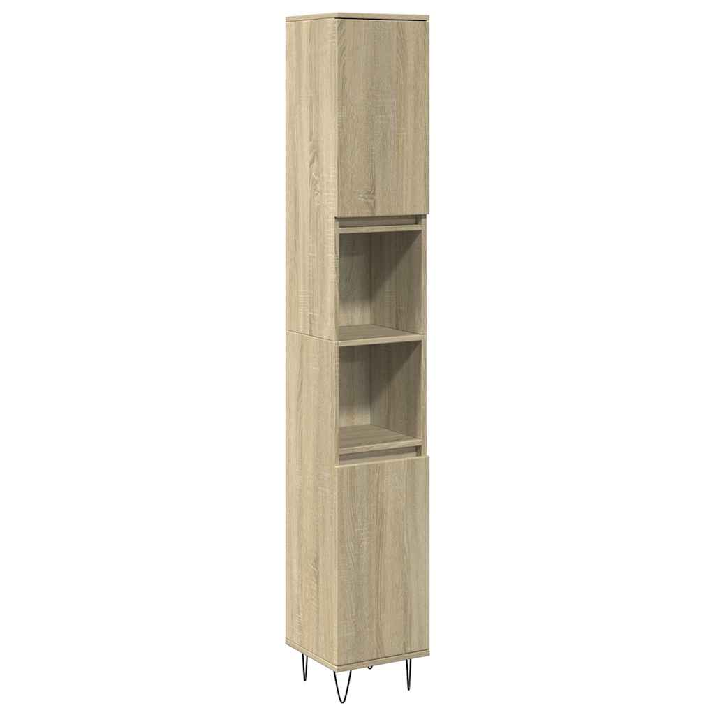 Bathroom Furniture Set 3 Piece Engineered Wood concrete grey sonoma oak iron LED