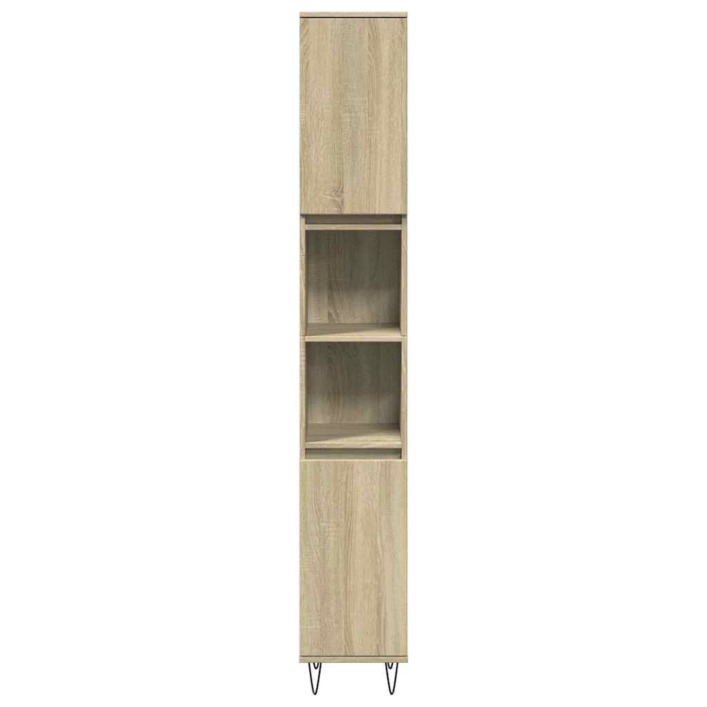Bathroom Furniture Set 3 Piece Engineered Wood concrete grey sonoma oak iron LED
