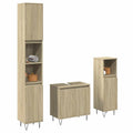 Bathroom Furniture Set 3 Piece Engineered Wood concrete grey sonoma oak iron LED