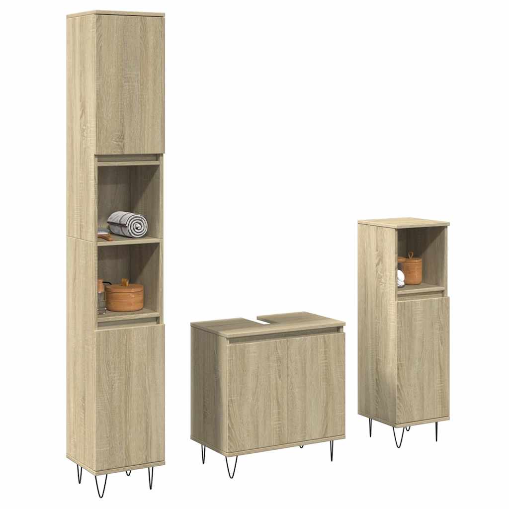 Bathroom Furniture Set 3 Piece Engineered Wood concrete grey sonoma oak iron LED