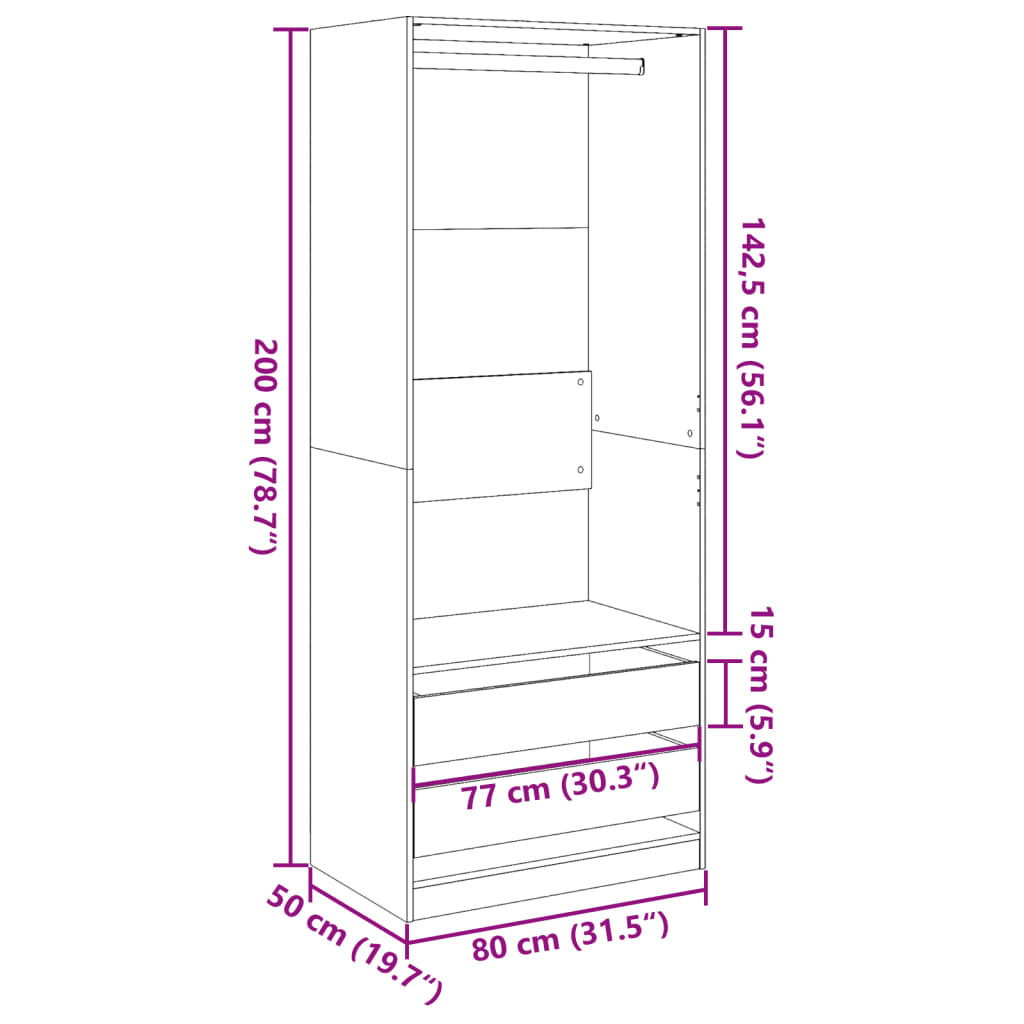 Wardrobe Storage Cabinet Engineered Wood Hanging Rail Bedroom Furniture