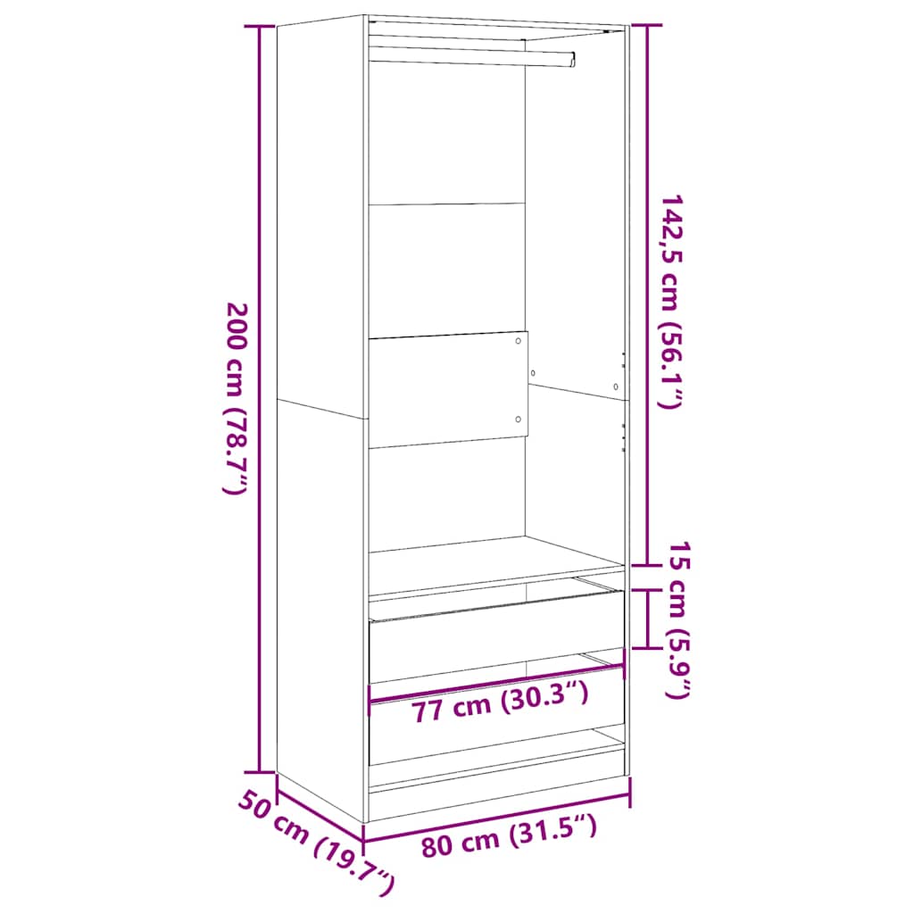 Wardrobe Modern Engineered Wood Clothes Storage Cabinet Bedroom Furniture
