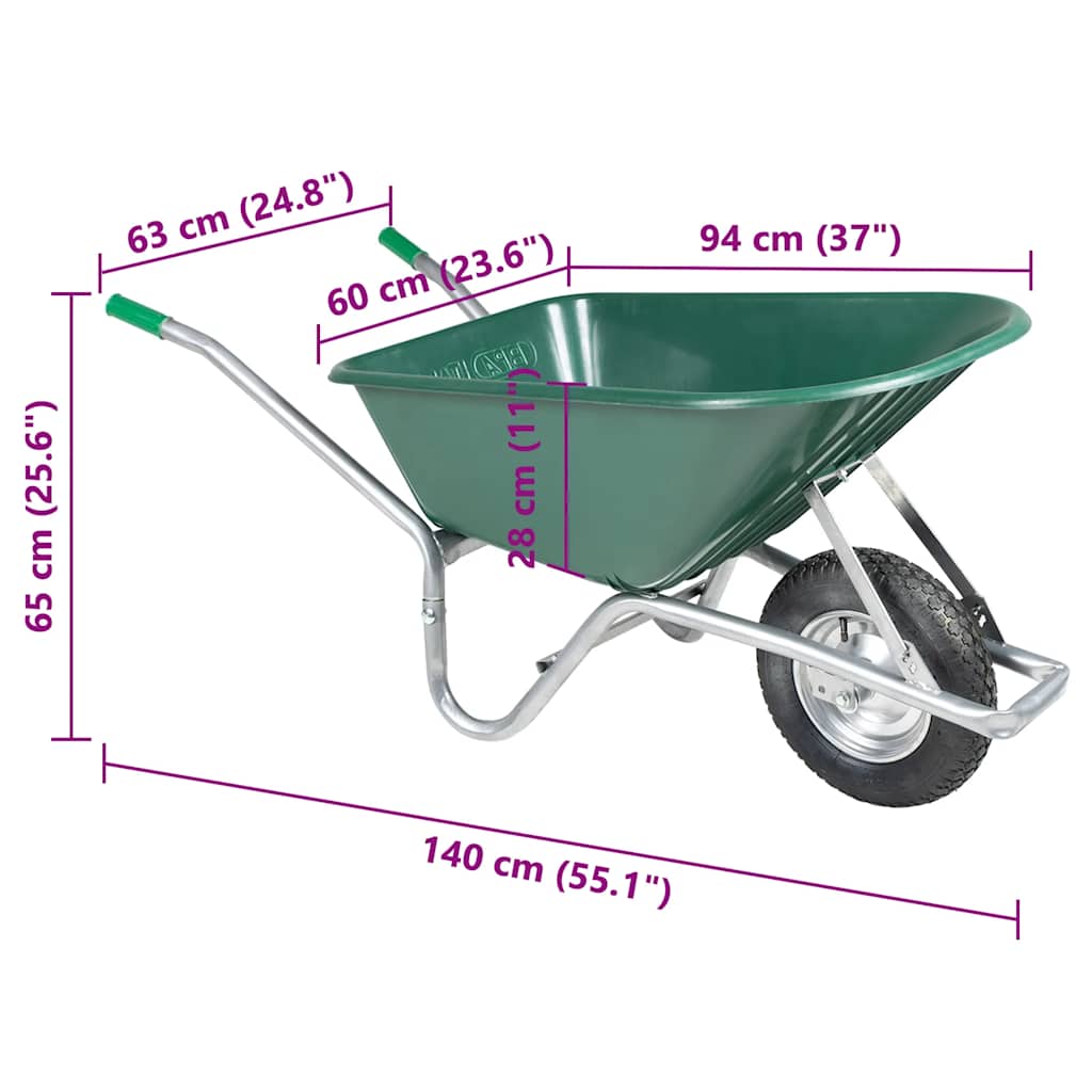 Wheelbarrow Green 90 L 150 Kg Galvanised Steel And Plastic