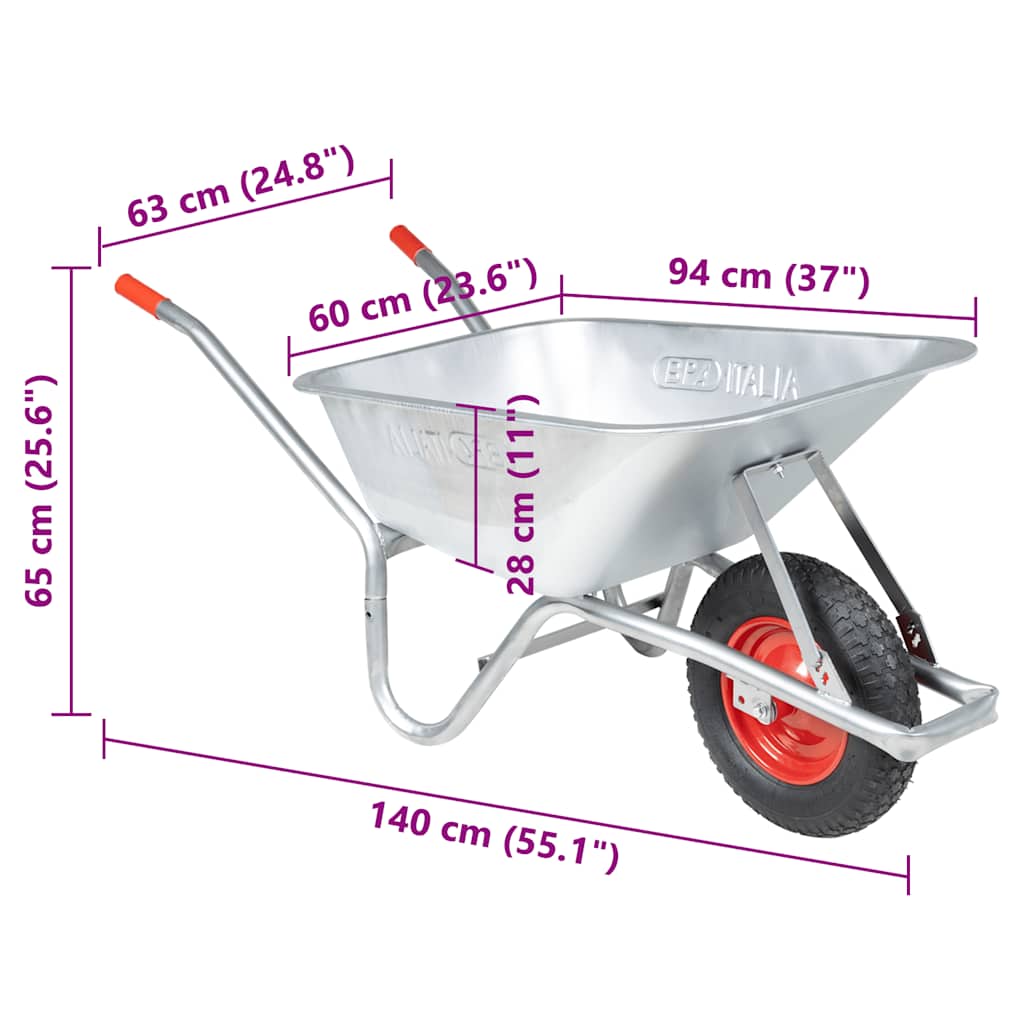 Wheelbarrow 90 L 150 Kg Galvanised Steel And Plastic