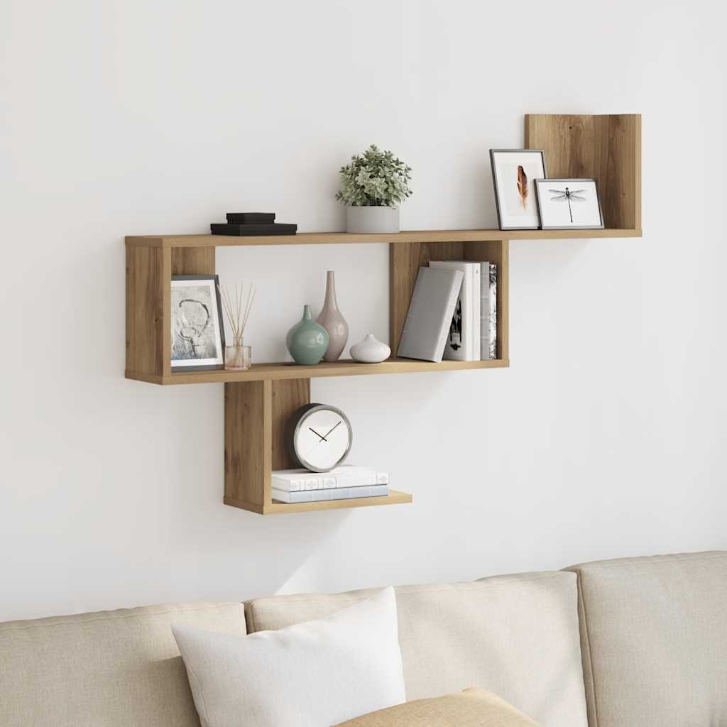 Wall Shelf Artisan Oak 100x15x70cm Floating Display Storage Engineered Wood blac