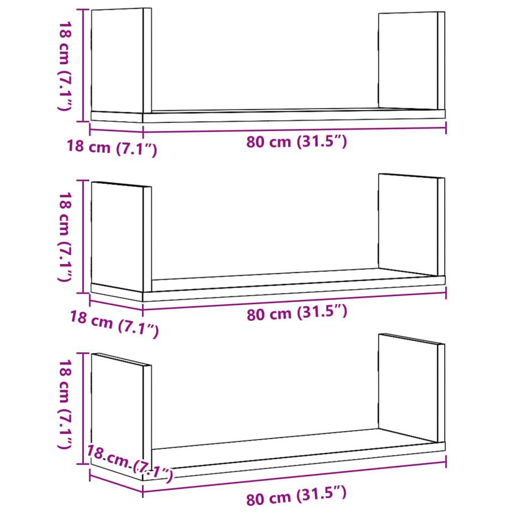 Wall Shelves 3 Pcs Engineered Wood