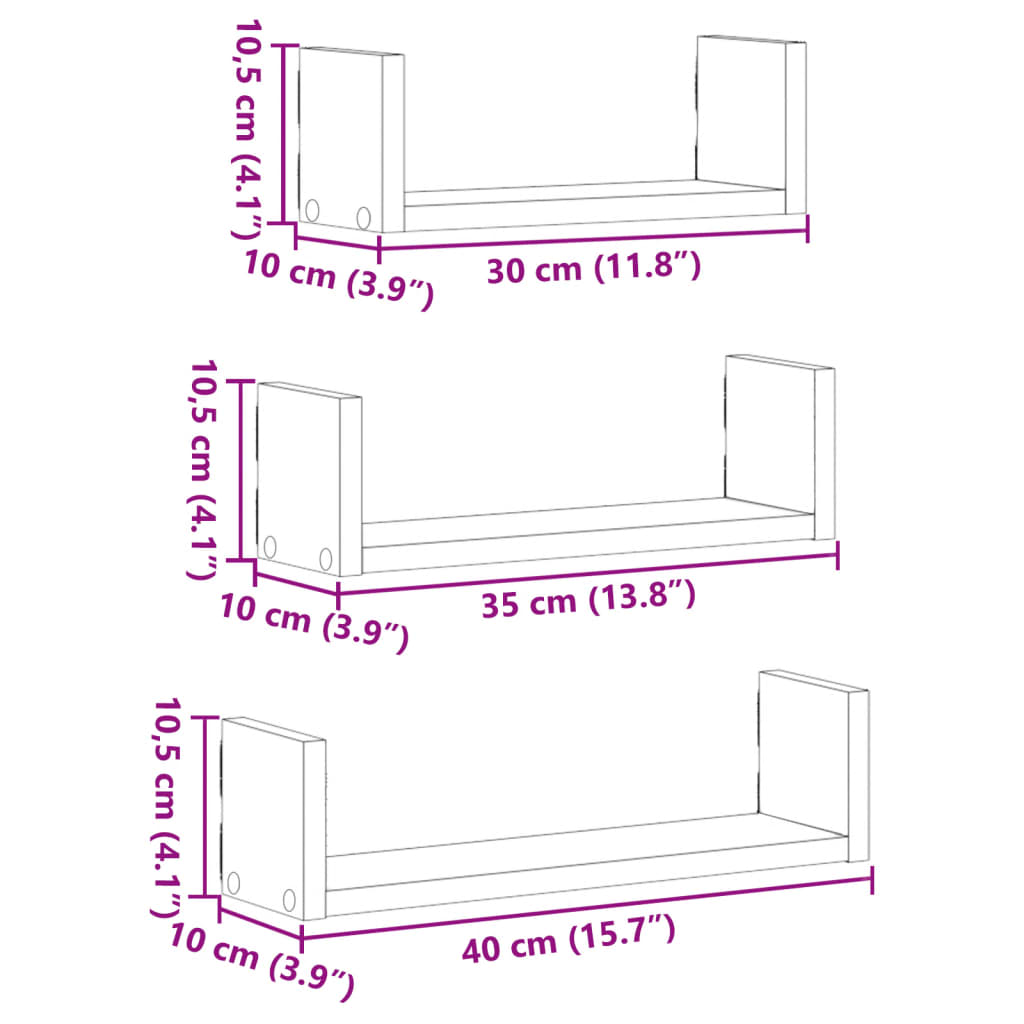 Wall Shelf 3 Pcs Engineered Wood