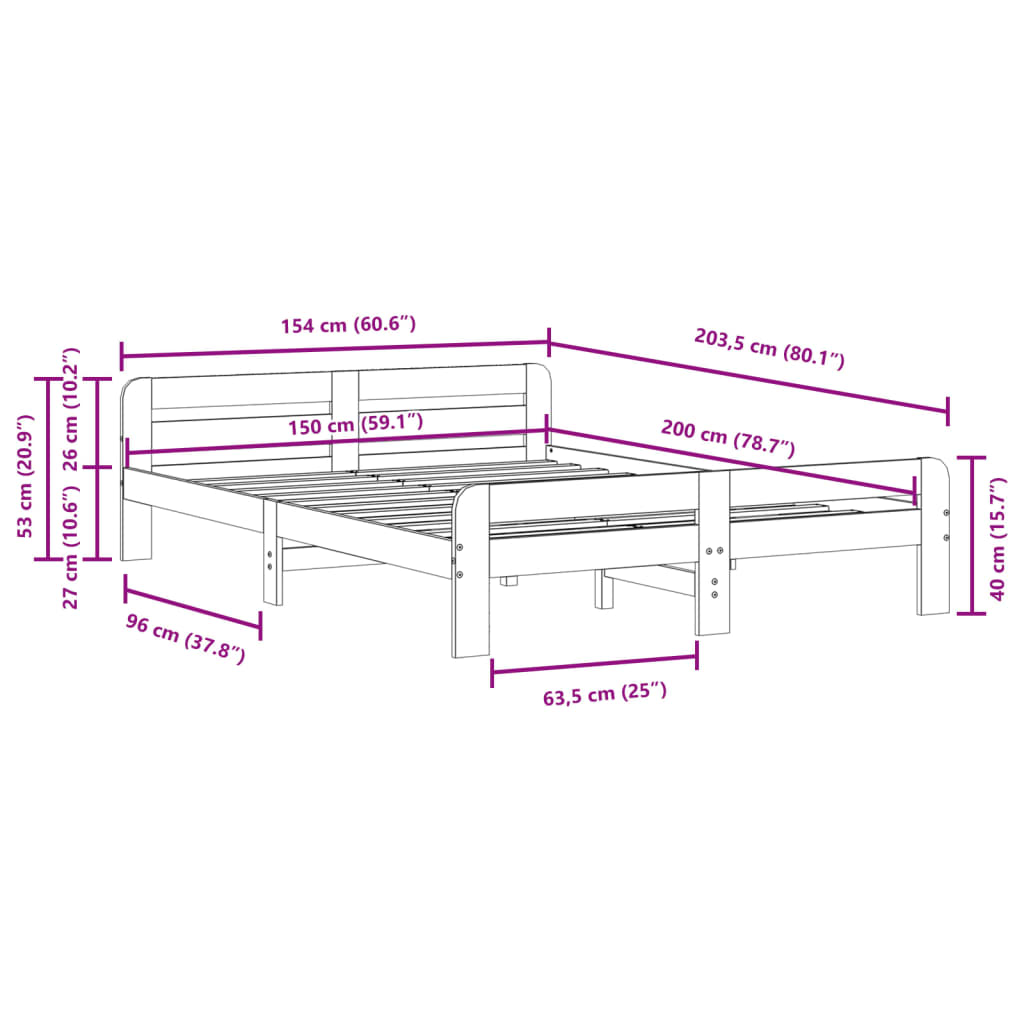 Bed Frame Without Mattress King Size Solid Wood Pine