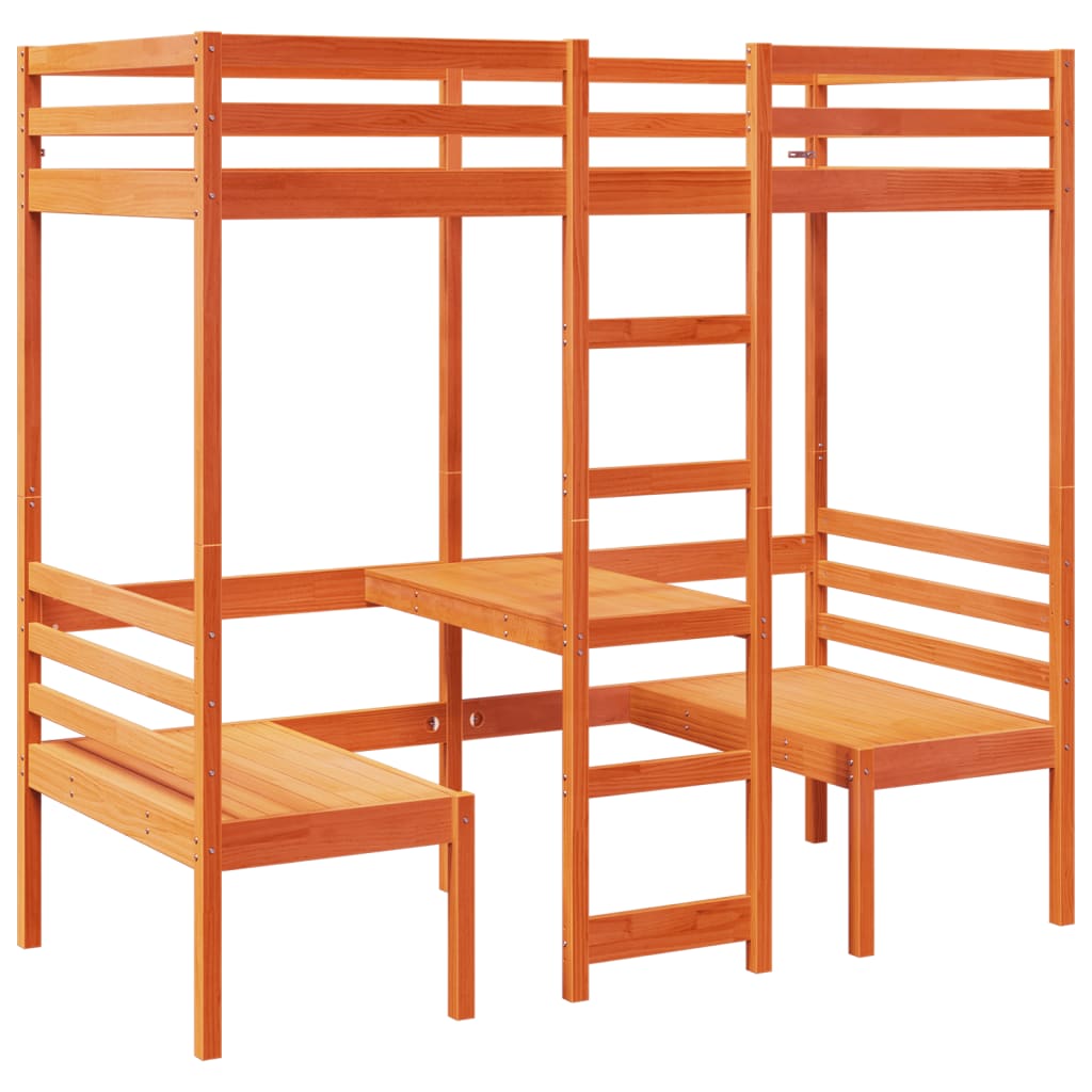 Loft Bed Frame With Desk And Chairs 75X190Cm Solid Wood Pine