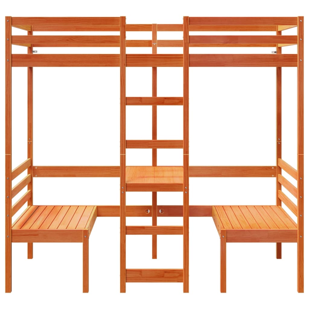 Loft Bed Frame With Desk And Chairs 75X190Cm Solid Wood Pine