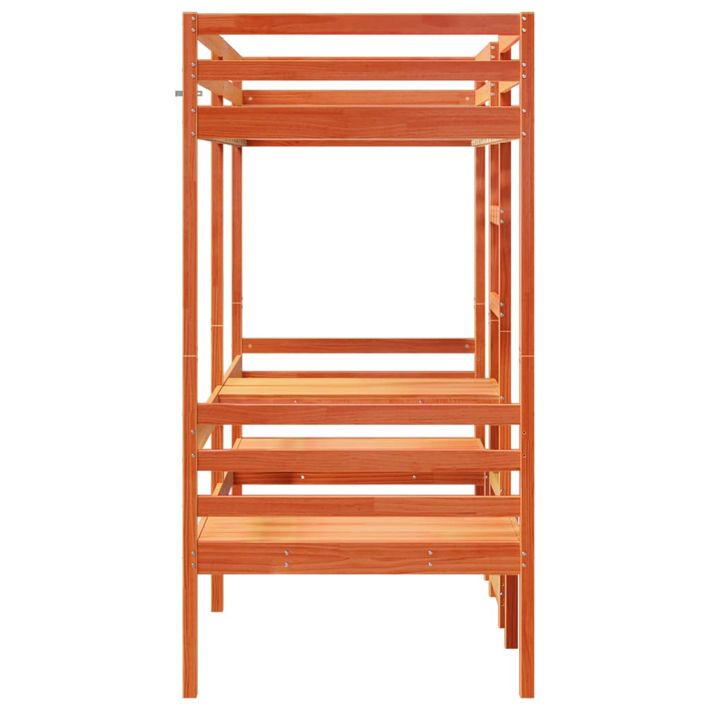 Loft Bed Frame With Desk And Chairs 75X190Cm Solid Wood Pine