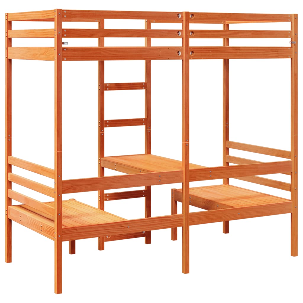 Loft Bed Frame With Desk And Chairs 75X190Cm Solid Wood Pine