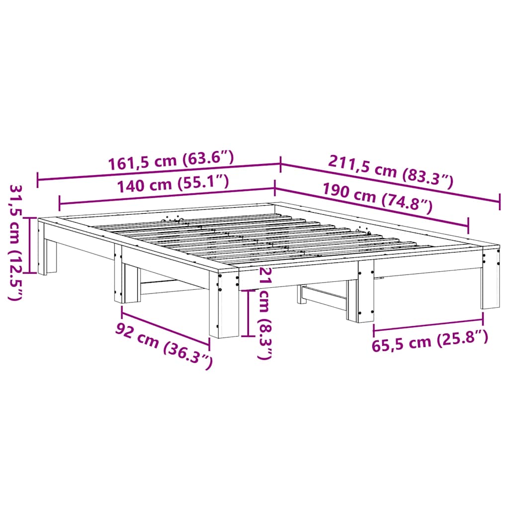 Bed Frame Without Mattress Solid Wood Pine