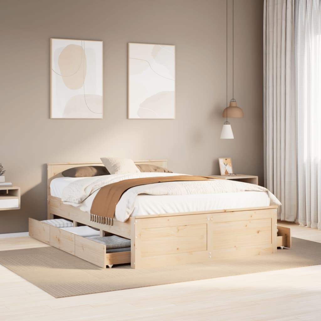 Bed Frame Without Mattress With Headboard Small Double Solid Wood Pine