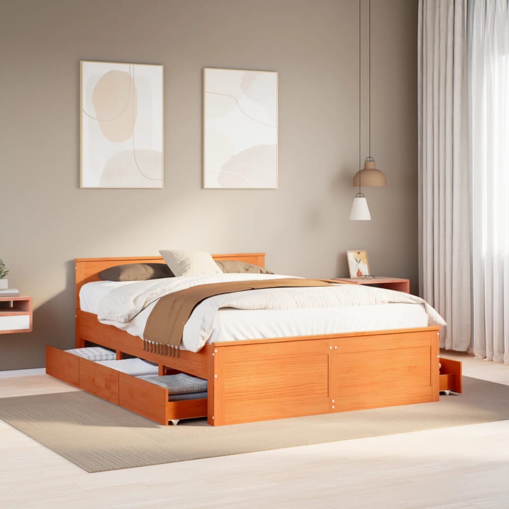 Bed Frame Without Mattress With Headboard Small Double Solid Wood Pine