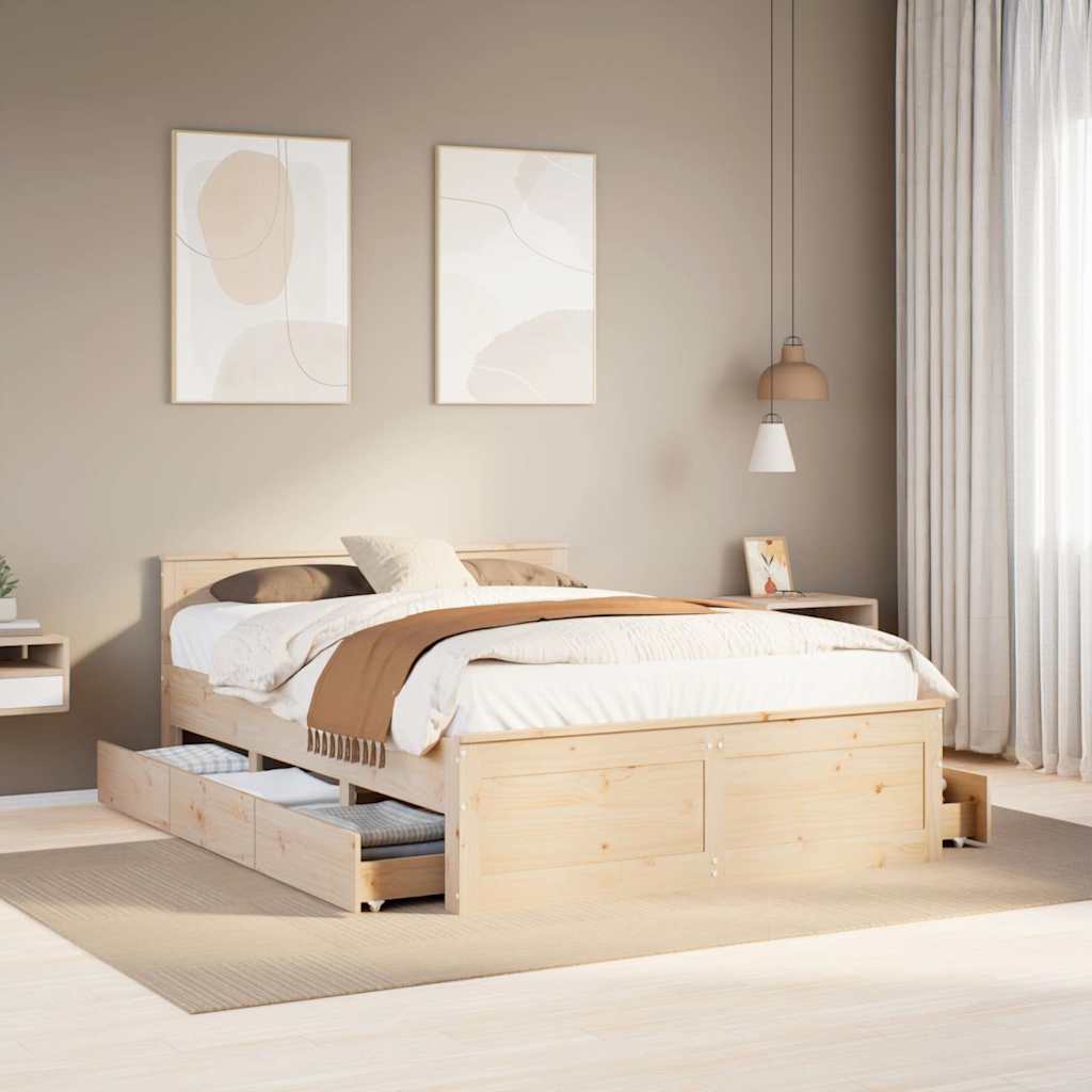Bed Frame Without Mattress With Headboard Small Double Solid Wood Pine