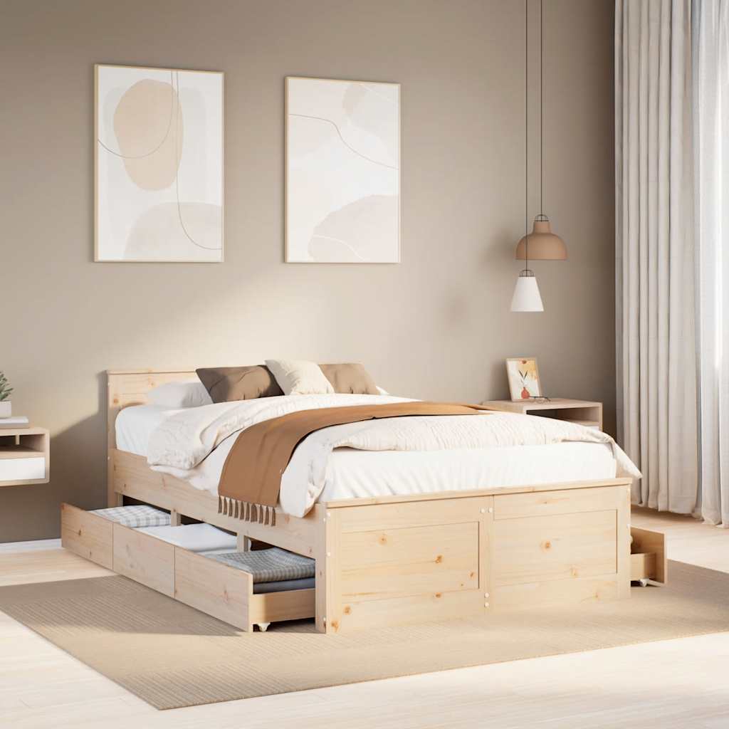 Bed Frame Without Mattress With Headboard Small Double Solid Wood Pine