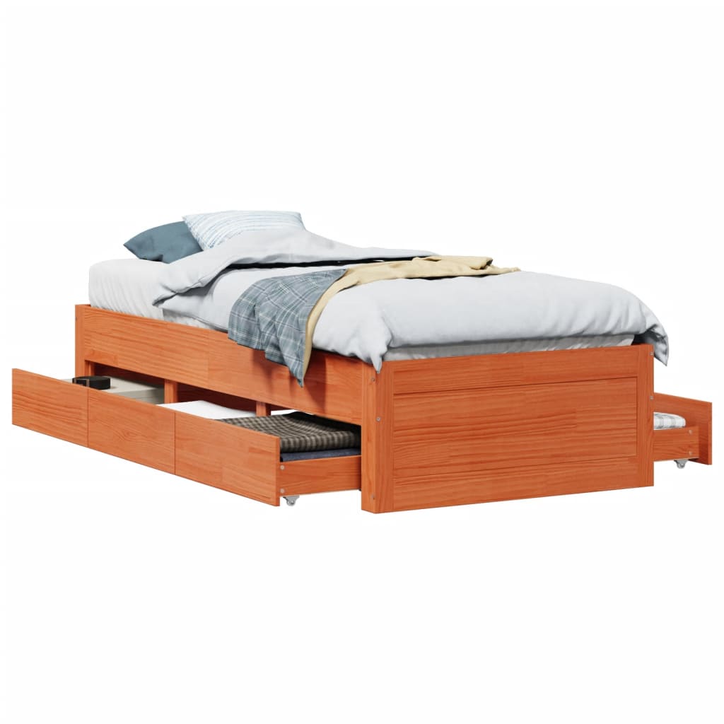 Bed Frame Without Mattress With Drawers Single Solid Wood Pine