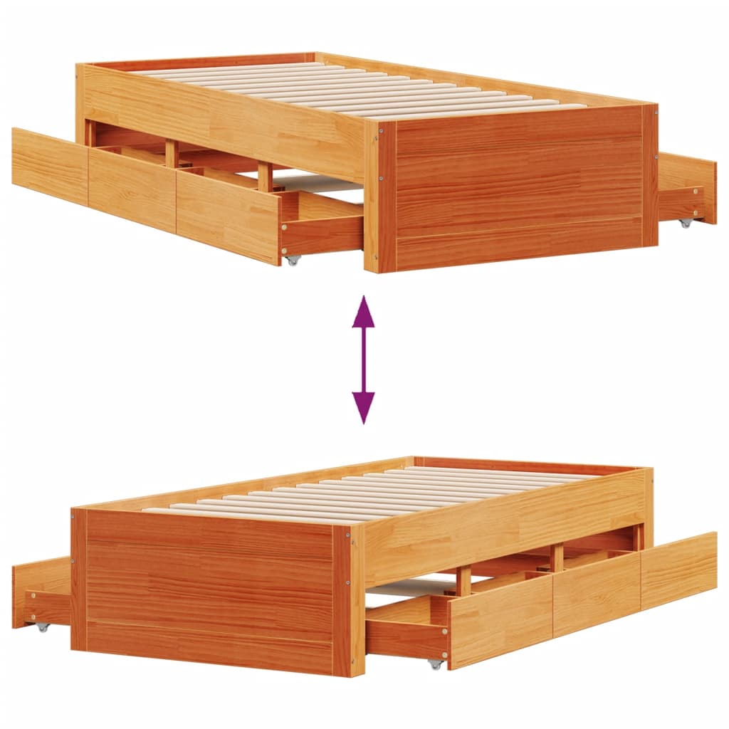 Bed Frame Without Mattress With Drawers Single Solid Wood Pine