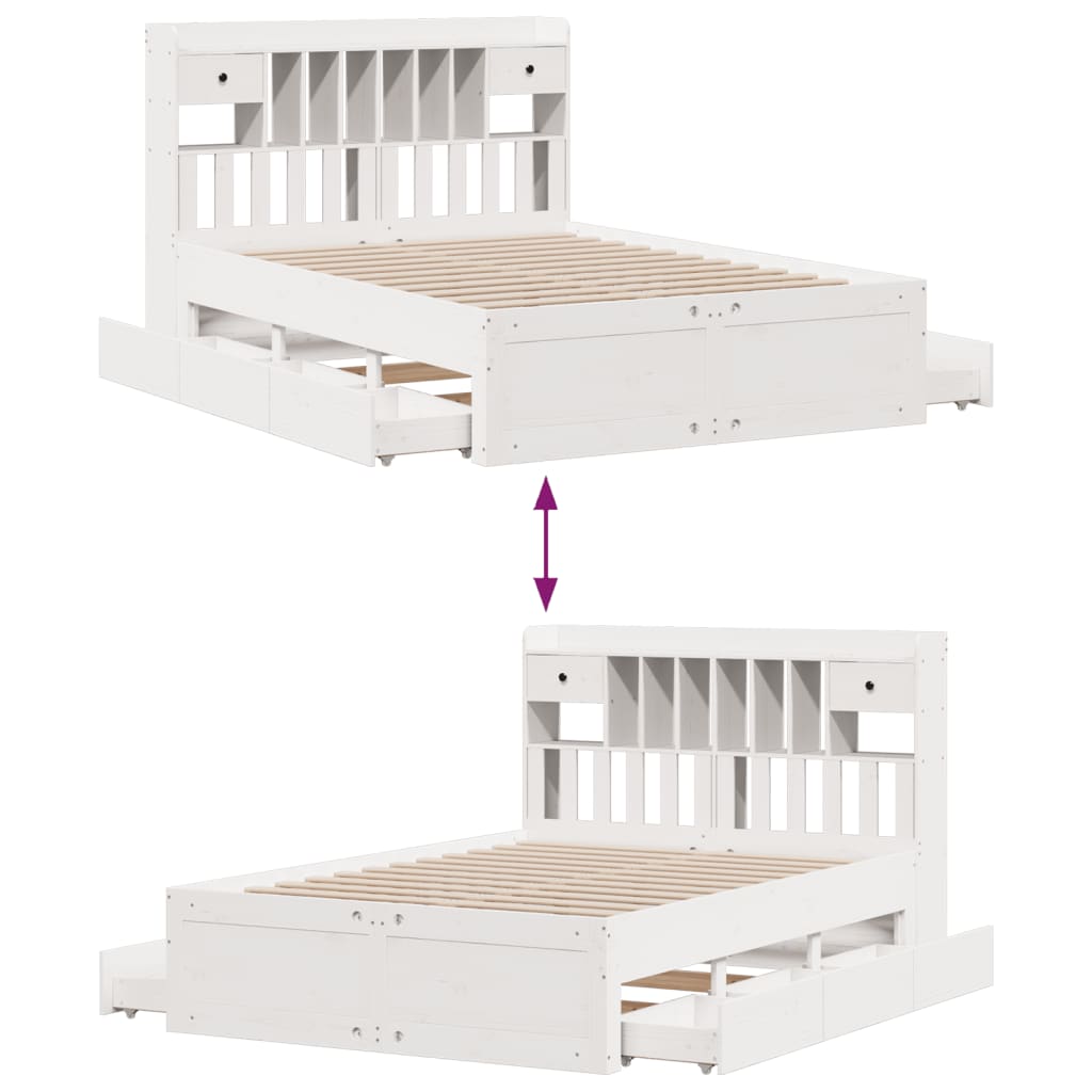 Bookcase Bed Without Mattress King Size Solid Wood Pine