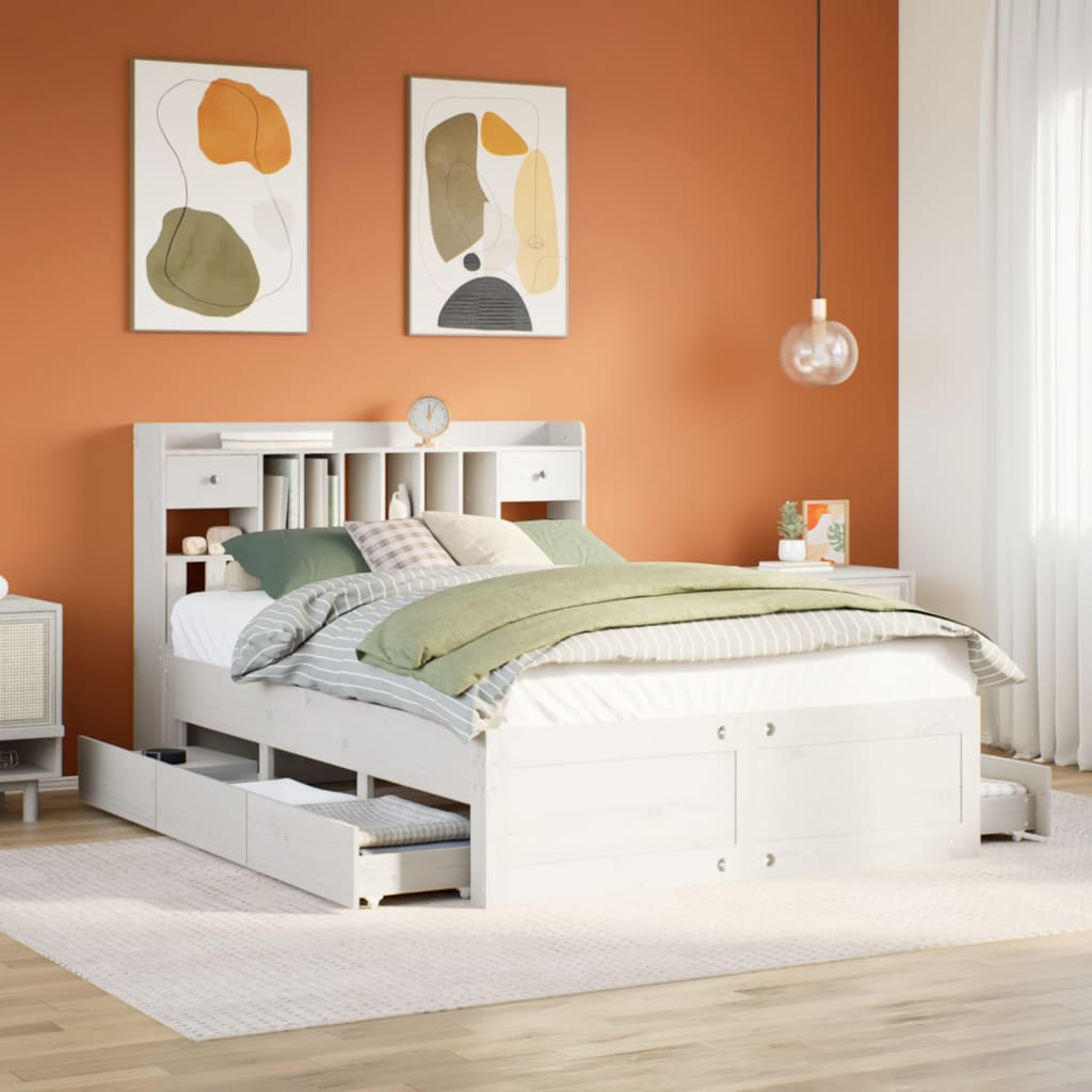 Bookcase Bed Without Mattress King Size Solid Wood Pine