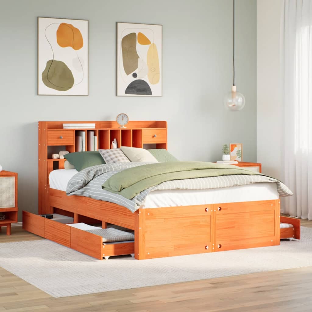 Bookcase Bed Without Mattress King Size Solid Wood Pine