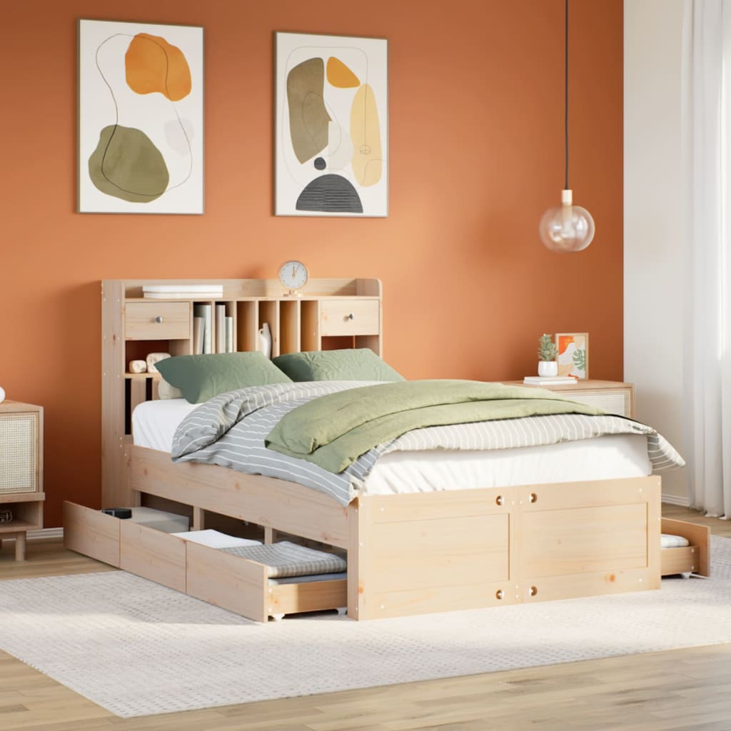 Bookcase Bed Without Mattress King Size Solid Wood Pine