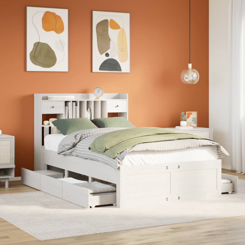 Bookcase Bed Without Mattress King Size Solid Wood Pine