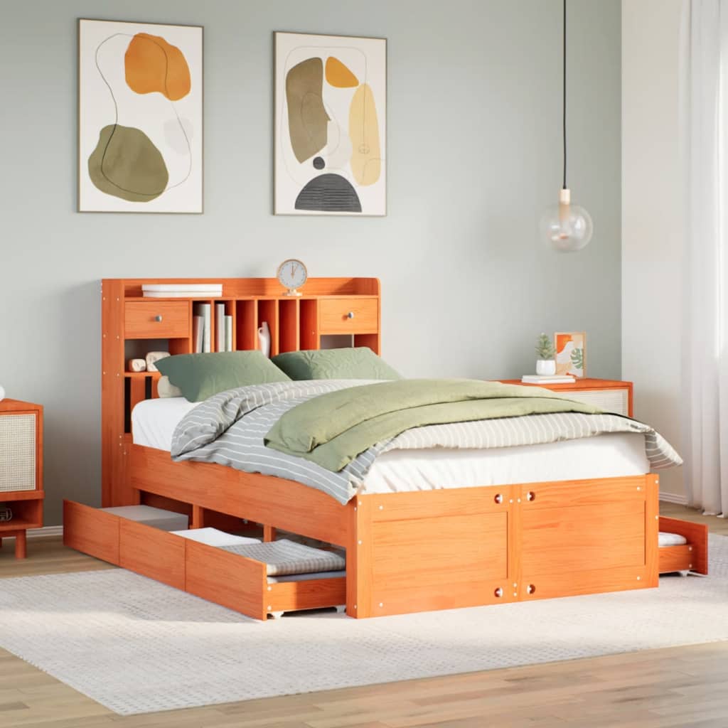 Bookcase Bed Without Mattress King Size Solid Wood Pine